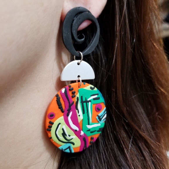 Handmade polymer clay drop earrings - Picture 4 of 5